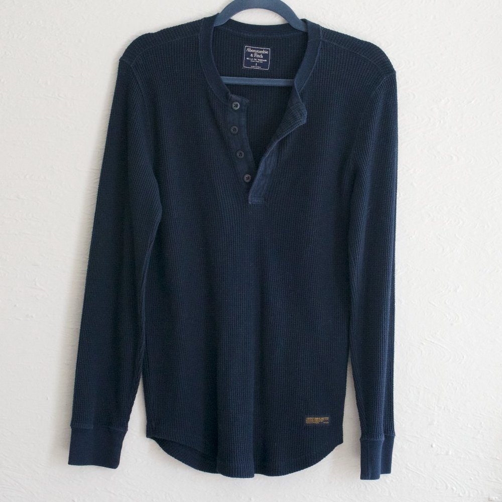 Abercrombie & Fitch - Navy Blue Ribbed Long Sleeve Shirt - Size Small